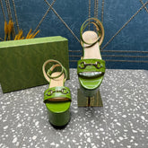 GG HORSEBIT PLATFORM SANDAL GREEN CALFSKIN